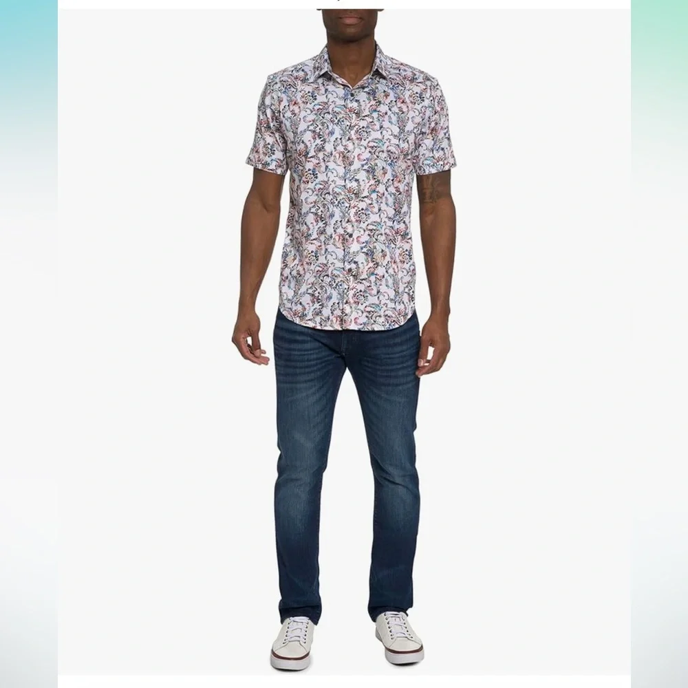 NWT Robert Graham Men's Monsoon Short Sleeve Woven Button Down Shirt - Picture 3 of 10